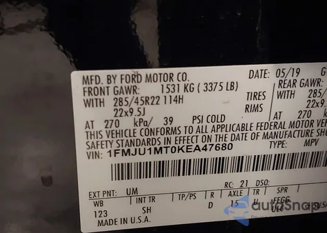2019 Ford Expedition Platinum from USA, damaged, VIN 1FMJU1MT0KEA47680